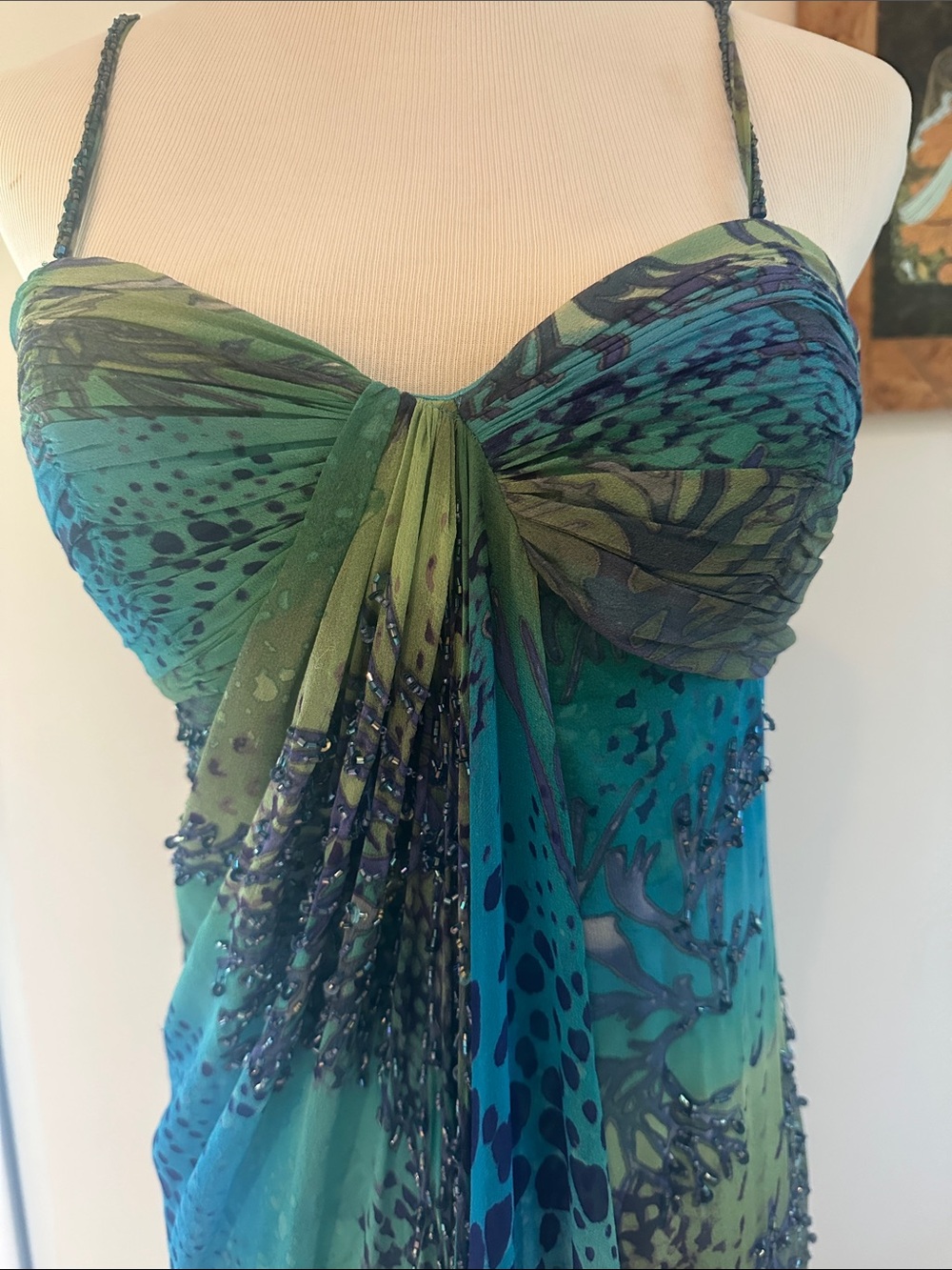 Blue-Green Beaded Maxi Dress - Picture 4 of 13